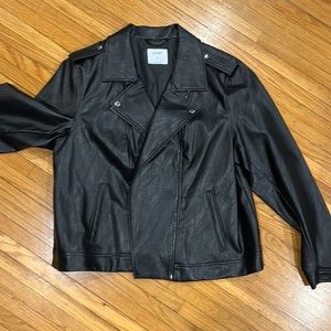 Old a navy faux leather moto jacket